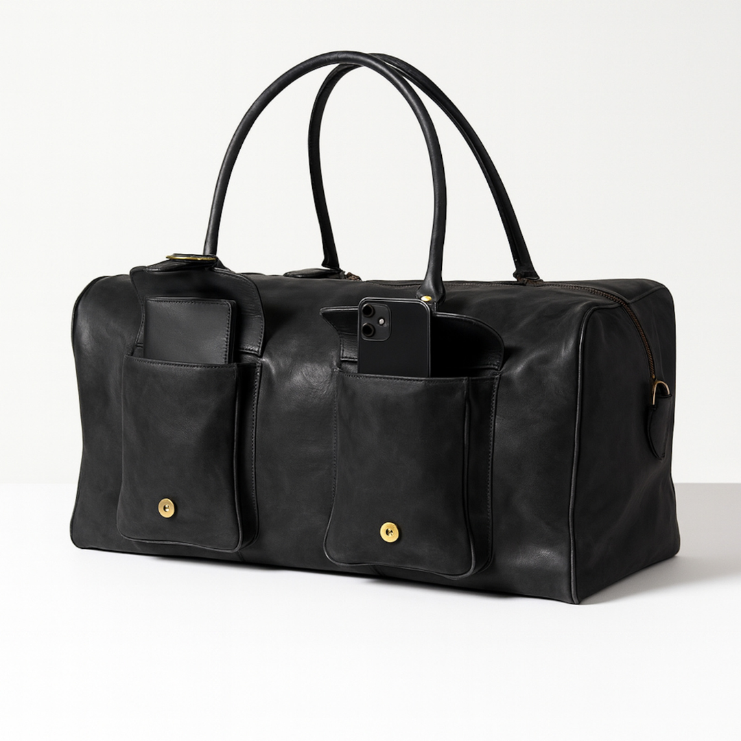 BOLSO DE VIAJE DE CUERO TRAVEL BLACK + Tarjetero Protect Antiscan de REGALO + Envío GRATIS para la RM