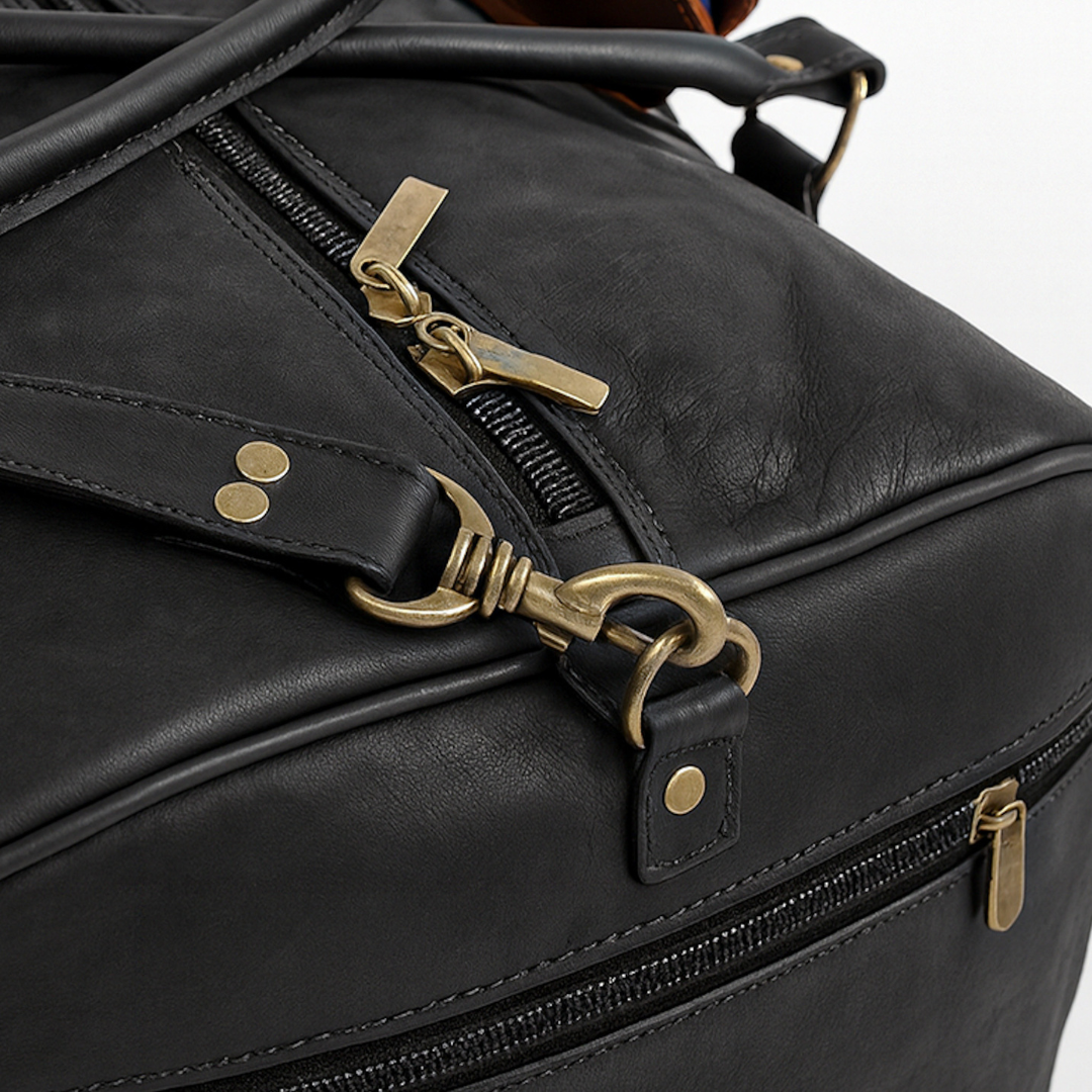 BOLSO DE VIAJE DE CUERO TRAVEL BLACK + Tarjetero Protect Antiscan de REGALO + Envío GRATIS para la RM