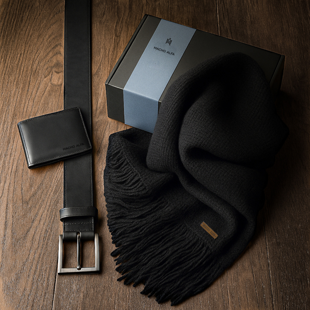 BOX BUFANDA LANA ALPACA + BILLETERA CUERO URBAN + CINTURÓN DE CUERO