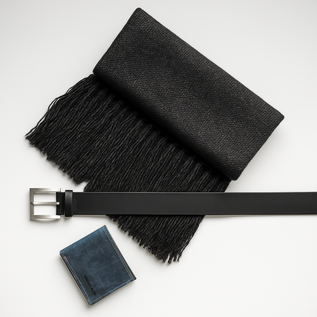 BOX BUFANDA LANA ALPACA + BILLETERA CUERO URBAN + CINTURÓN DE CUERO