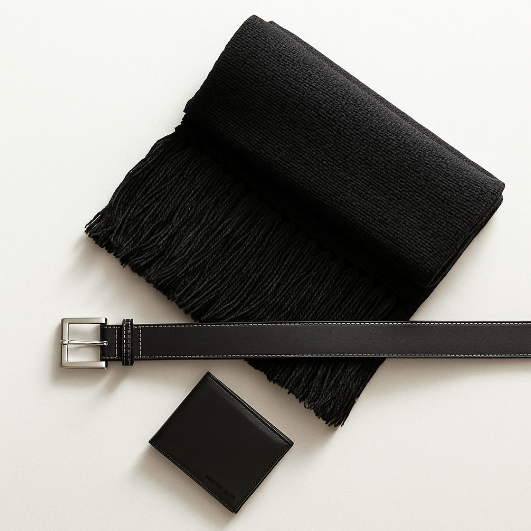 BOX BUFANDA LANA ALPACA + BILLETERA CUERO URBAN + CINTURÓN DE CUERO