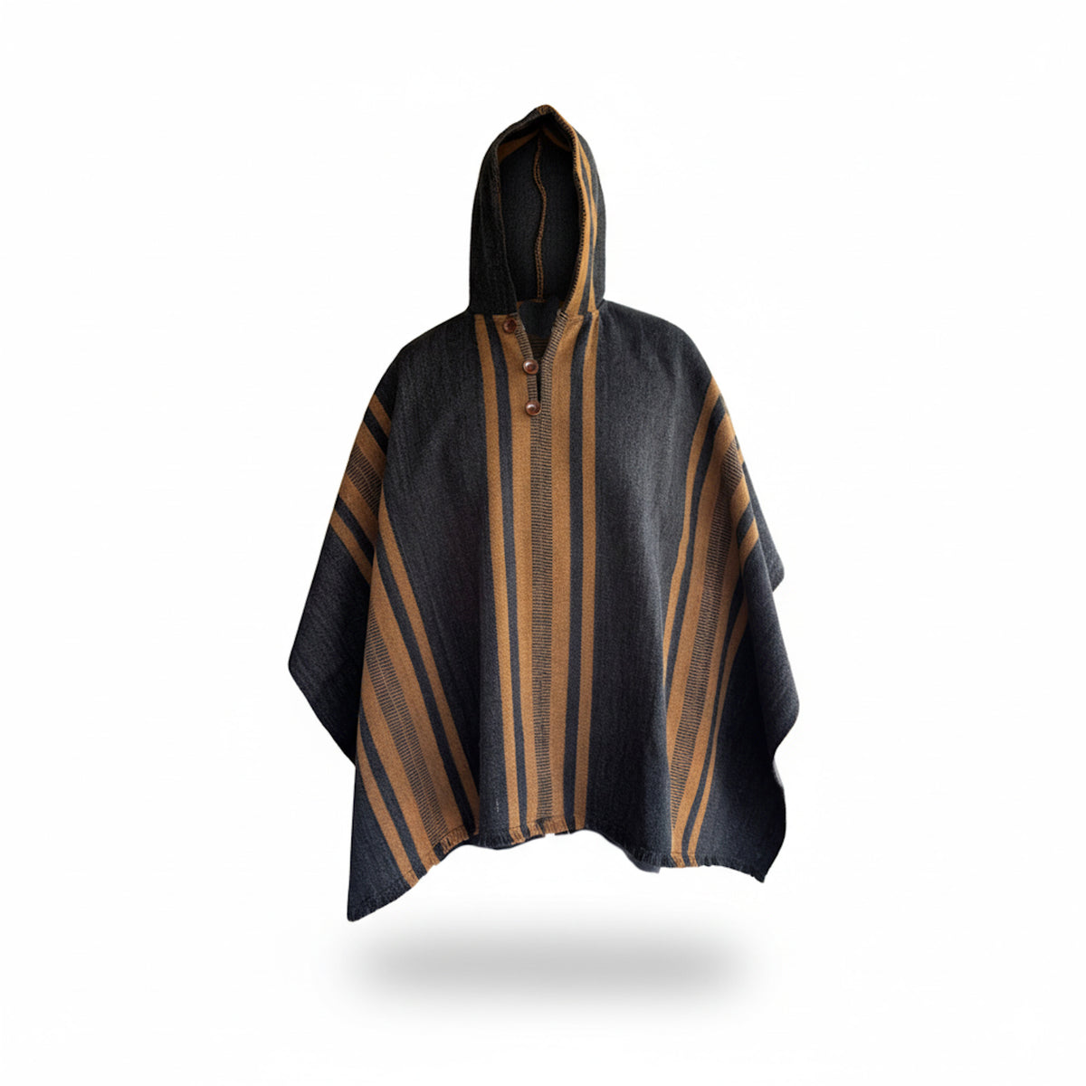 PONCHO ALPACA PARA HOMBRE CON CAPUCHA GRIS MARENGO-CAMEL