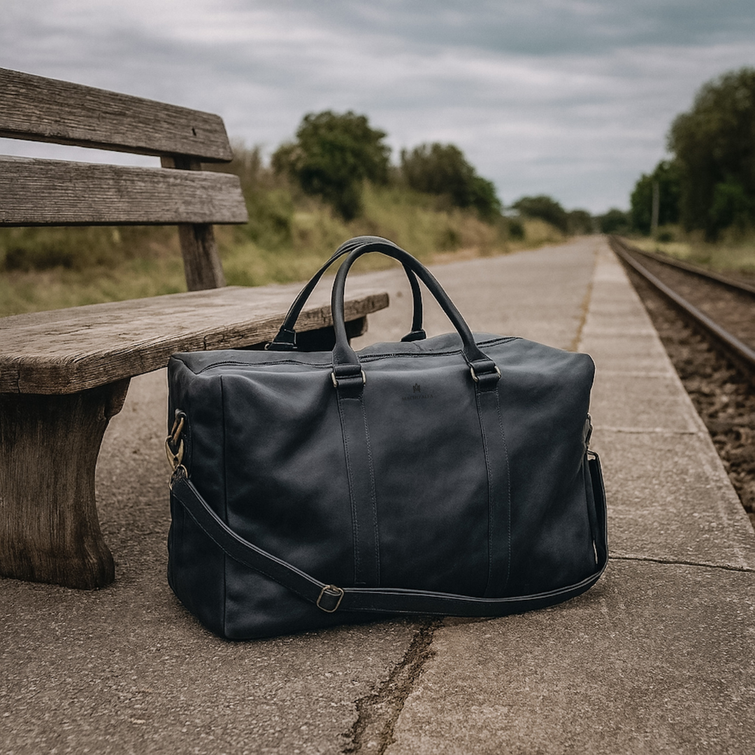 BOLSO DE CUERO NEGRO DE VIAJE VENTURE + Tarjetero Protect Antiscan de REGALO + envío GRATIS para la RM