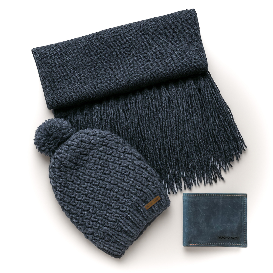 BOX BUFANDA LANA ALPACA + GORRO DE LANA + BILLETERA CUERO RUSTIC