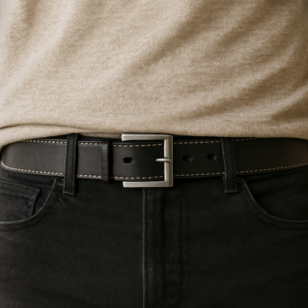 CINTURÓN DE CUERO NEGRO SPORT