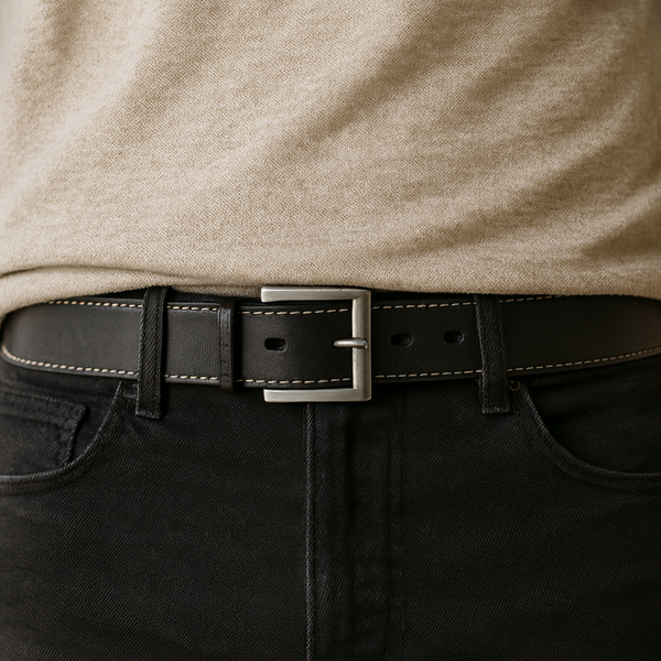 CINTURÓN DE CUERO NEGRO SPORT