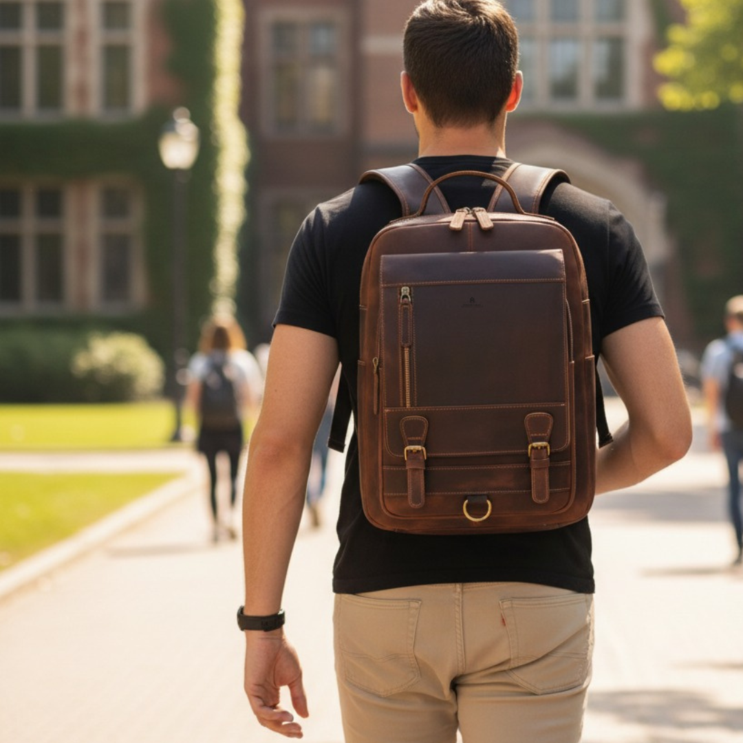 MOCHILA CAFÉ HOMBRE DE CUERO COLLEGE