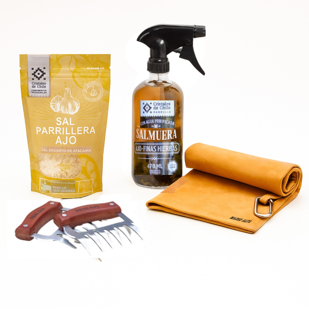 PACK PARRILLERO 2: GARRAS, PAÑO, SALMUERA Y SAL