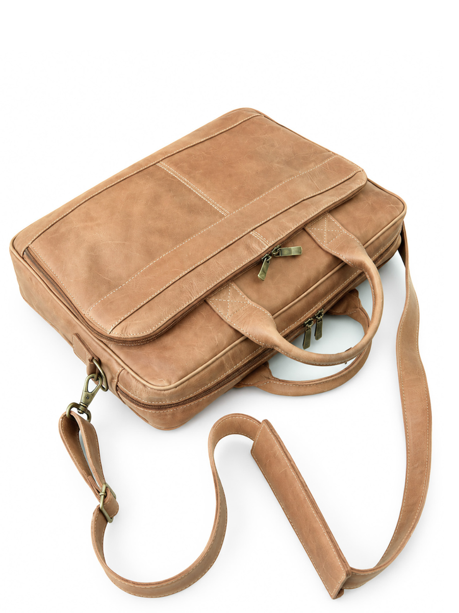 MALETÍN DE CUERO GENUINO HOMBRE OXFORD BEIGE