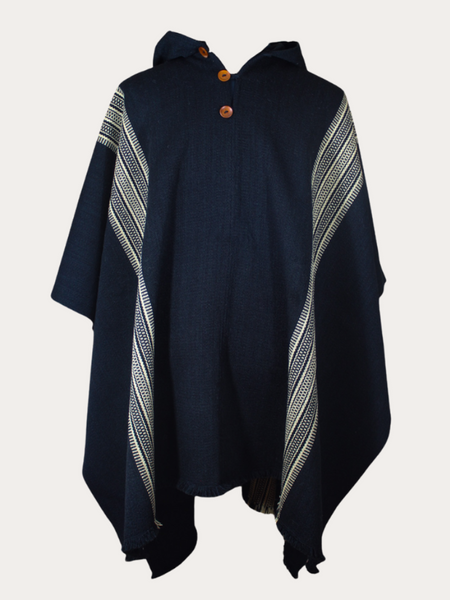 PONCHO DE ALPACA NEGRO CON CAPUCHA