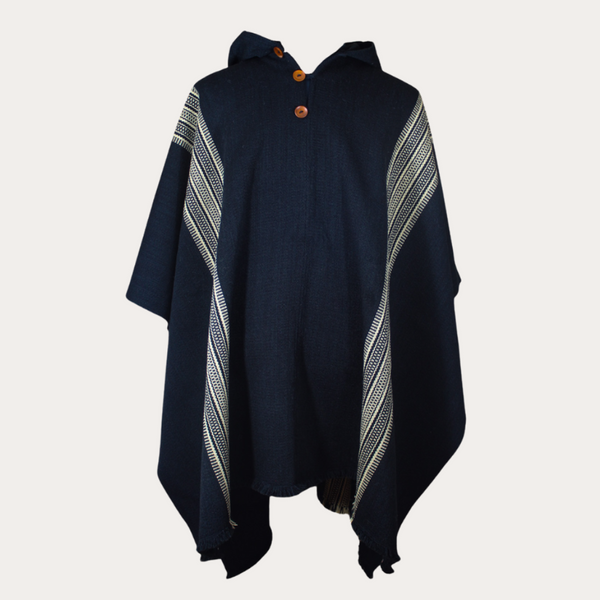 PONCHO DE ALPACA NEGRO CON CAPUCHA