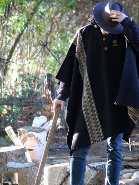 PONCHO DE ALPACA NEGRO-BLANCO INVIERNO