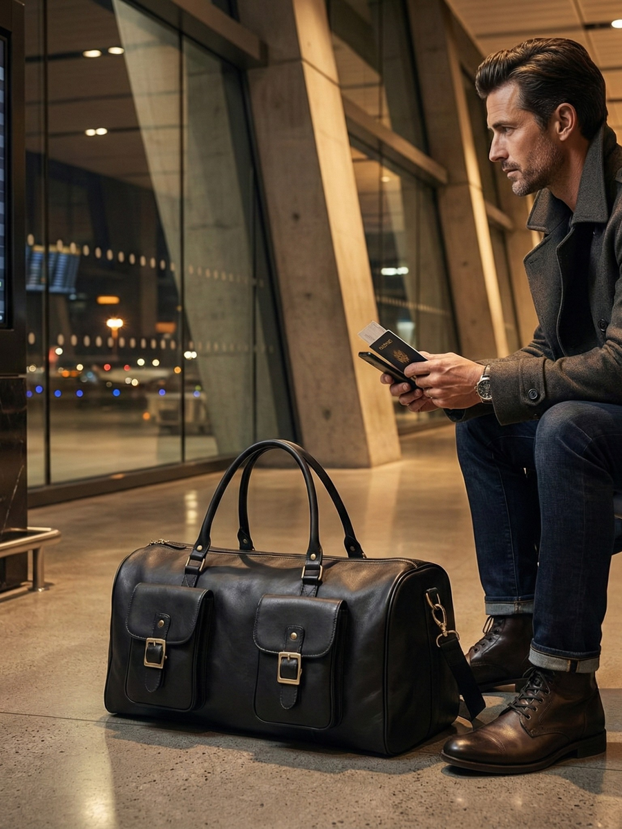BOLSO DE VIAJE CUERO PREMIUM HOMBRE TRAVEL BLACK EDITION