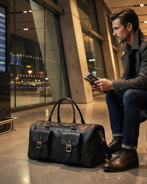 BOLSO DE VIAJE CUERO PREMIUM HOMBRE TRAVEL BLACK EDITION