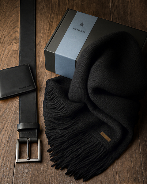 BOX BUFANDA LANA ALPACA + BILLETERA CUERO URBAN + CINTURÓN DE CUERO