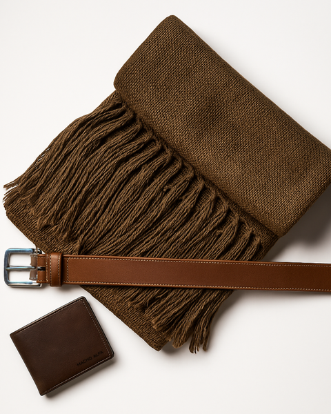 BOX BUFANDA LANA ALPACA + BILLETERA CUERO URBAN + CINTURÓN DE CUERO