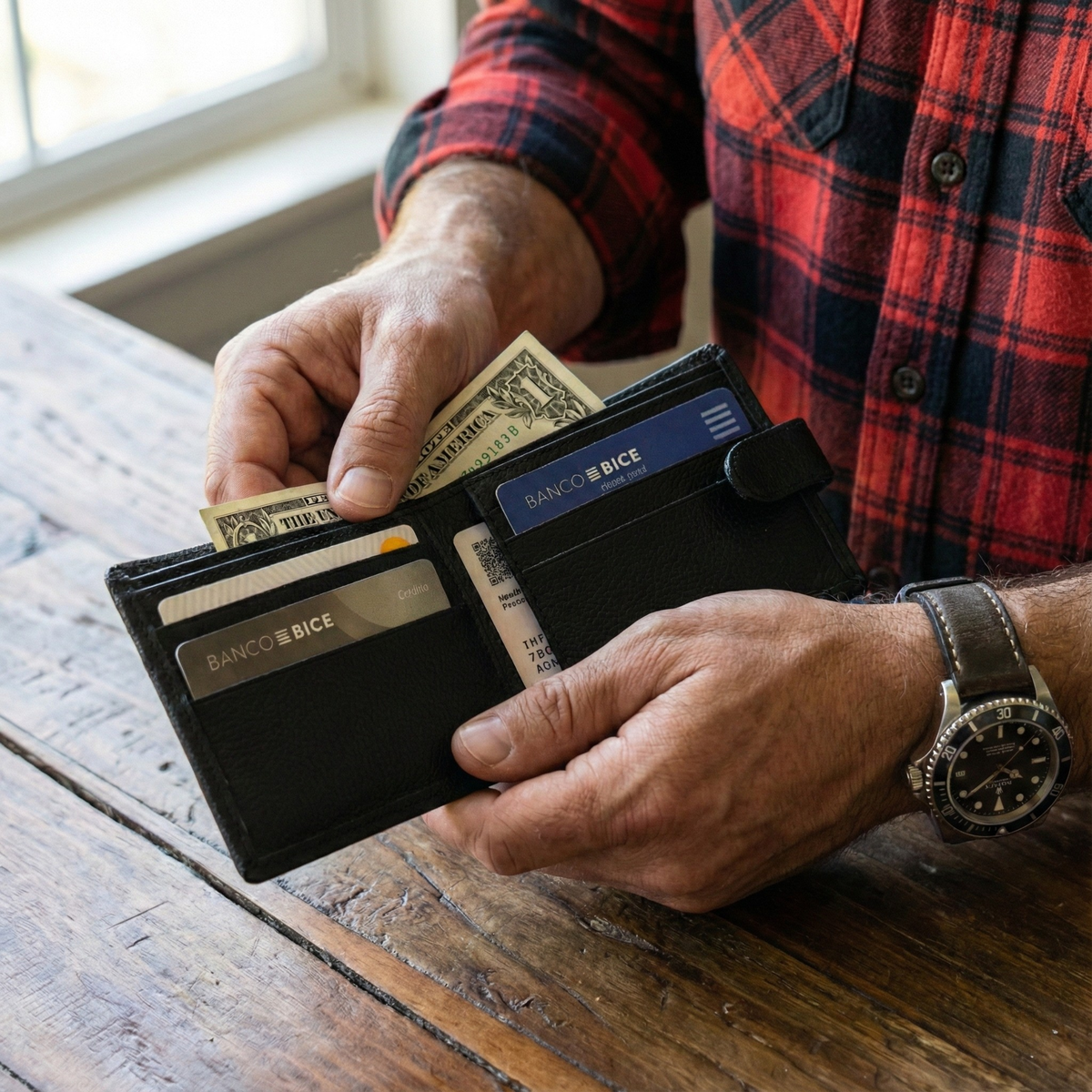 BILLETERA DE CUERO CON PASADOR RUGGED