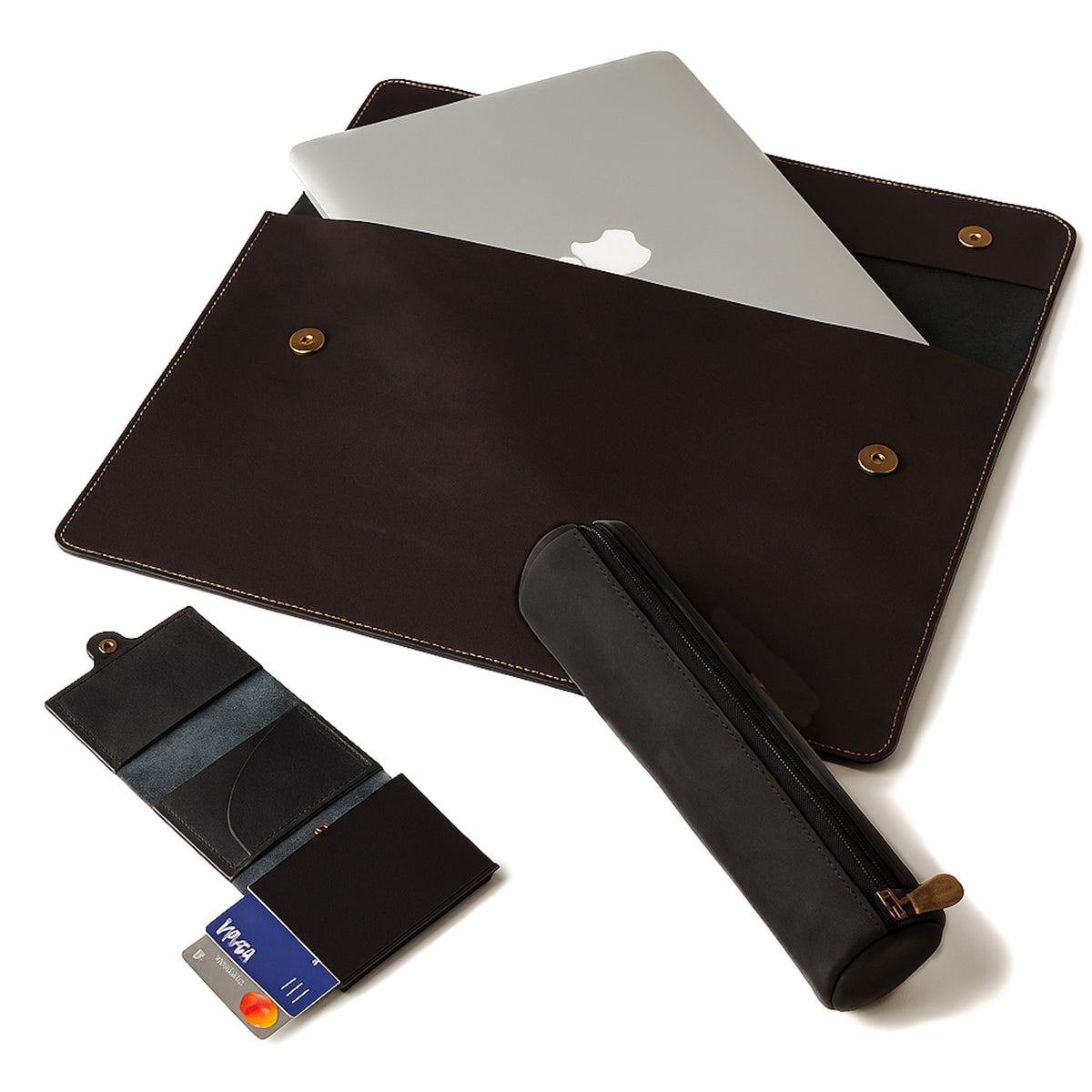 BOX DE REGALO FUNDA DE NOTEBOOK + TARJETERO ANTISCAN + ESTUCHE DE CUERO