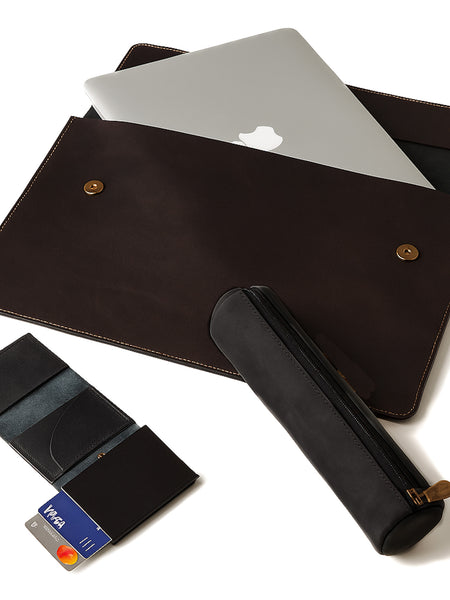 BOX DE REGALO FUNDA DE NOTEBOOK + TARJETERO ANTISCAN + ESTUCHE DE CUERO