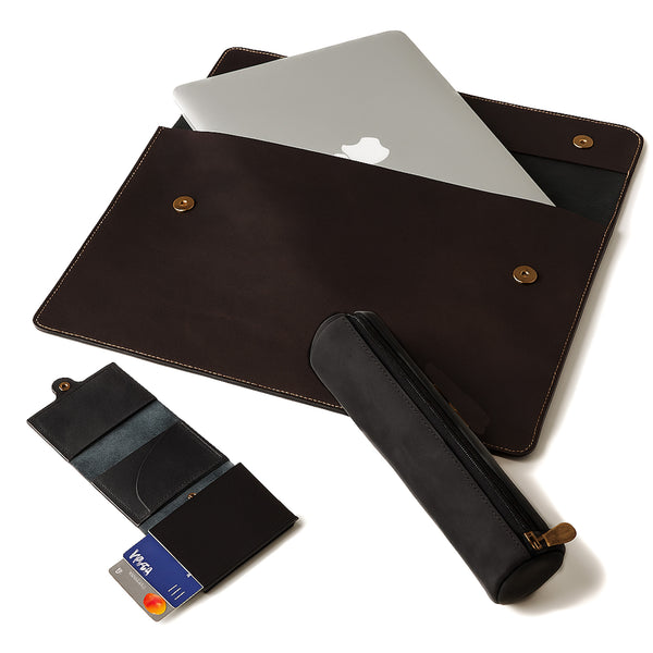 BOX DE REGALO FUNDA DE NOTEBOOK + TARJETERO ANTISCAN + ESTUCHE DE CUERO