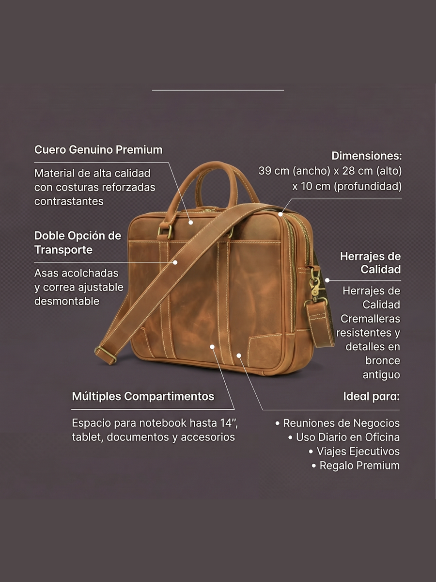 MALETIN DE CUERO PREMIUM GENUINO ROMA