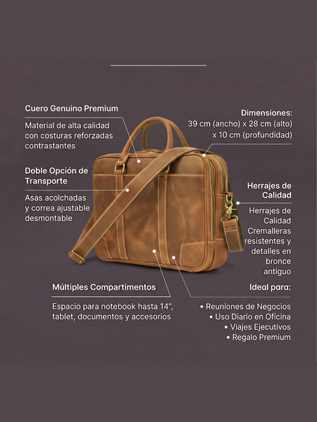 MALETIN DE CUERO PREMIUM GENUINO ROMA