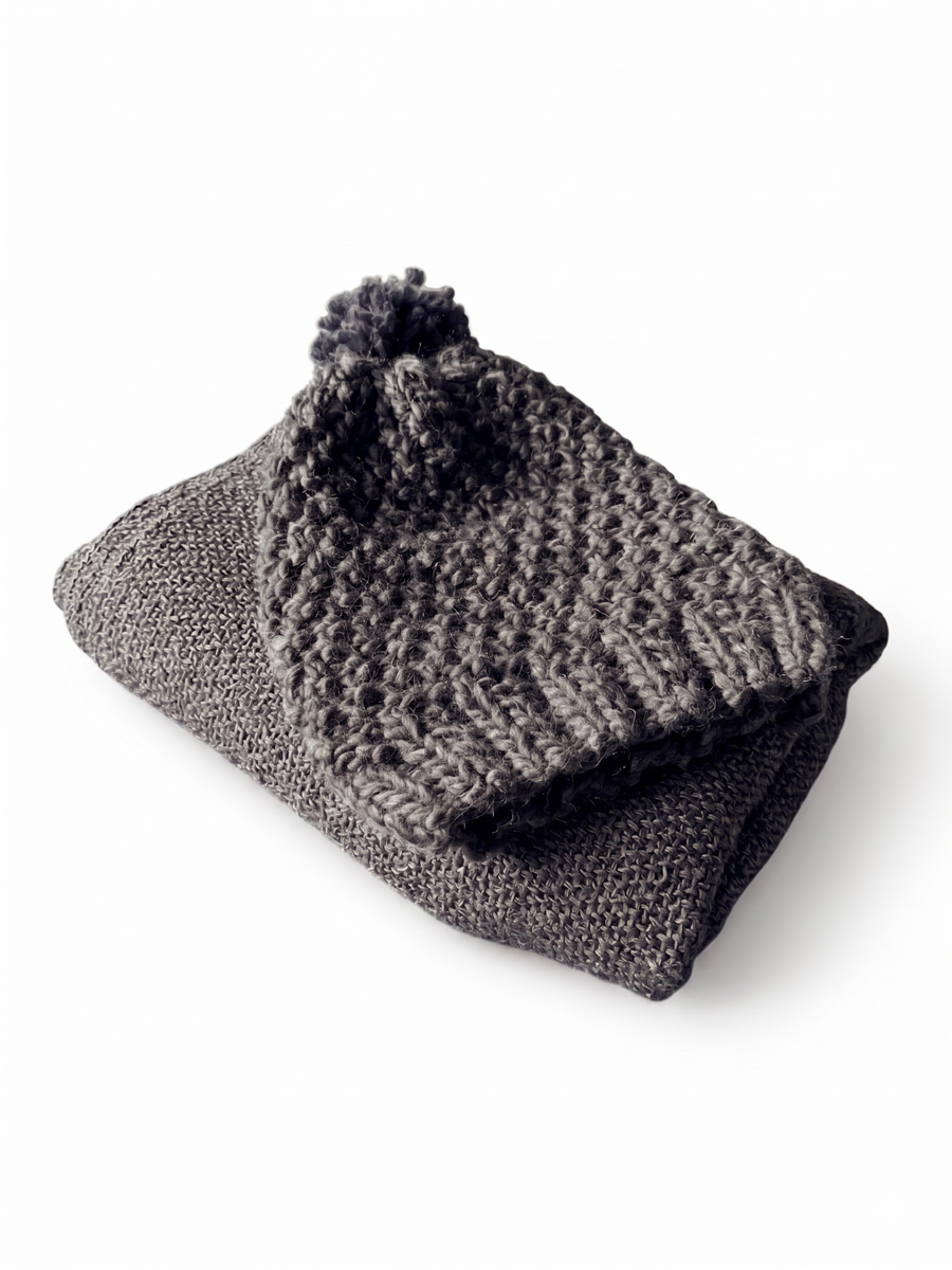 BOX BUFANDA LANA ALPACA GRIS MARENGO + GORRO LANA GRIS MARENGO