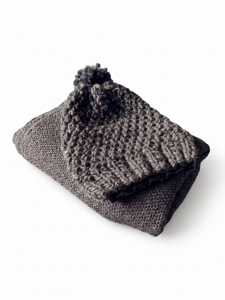 BOX BUFANDA LANA ALPACA GRIS MARENGO + GORRO LANA GRIS MARENGO