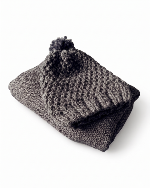 BOX BUFANDA LANA ALPACA GRIS MARENGO + GORRO LANA GRIS MARENGO