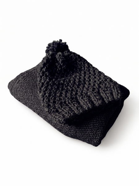 BOX BUFANDA LANA ALPACA NEGRA + GORRO LANA NEGRO