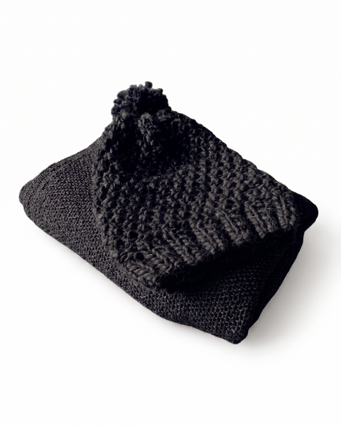 BOX BUFANDA LANA ALPACA NEGRA + GORRO LANA GRIS NEGRO