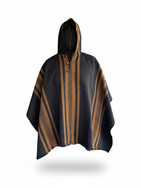 PONCHO ALPACA PARA HOMBRE CON CAPUCHA GRIS MARENGO-CAMEL