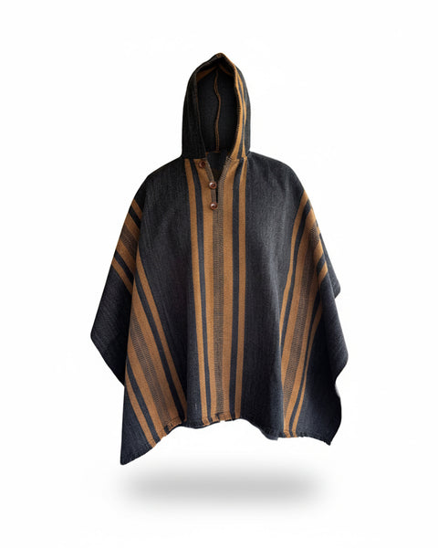 PONCHO ALPACA PARA HOMBRE CON CAPUCHA GRIS MARENGO-CAMEL
