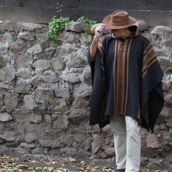 PONCHO LANA DE ALPACA CLÁSICO CON CAPUCHA