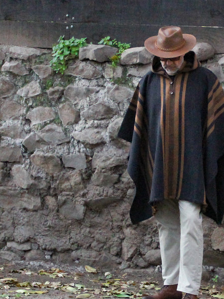 PONCHO LANA DE ALPACA CLÁSICO CON CAPUCHA