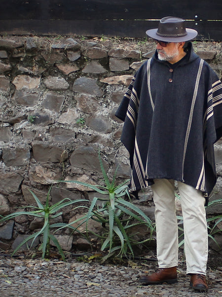 PONCHO LANA DE ALPACA CLÁSICO CON CAPUCHA