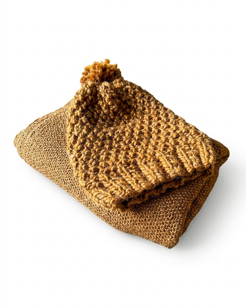 BOX BUFANDA LANA ALPACA CAMEL + GORRO LANA CAMEL
