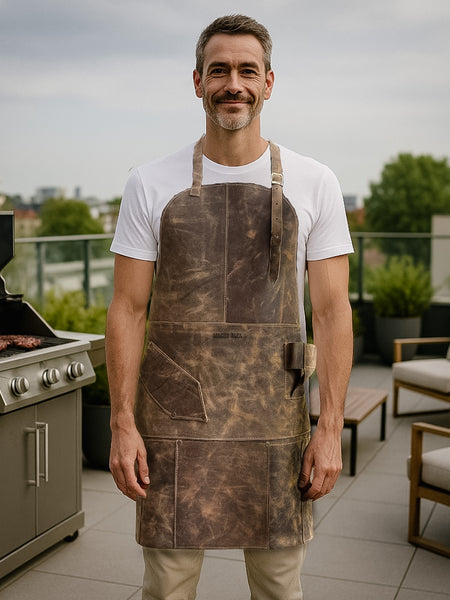 PECHERA DE CUERO CAFÉ PARA ASADOR