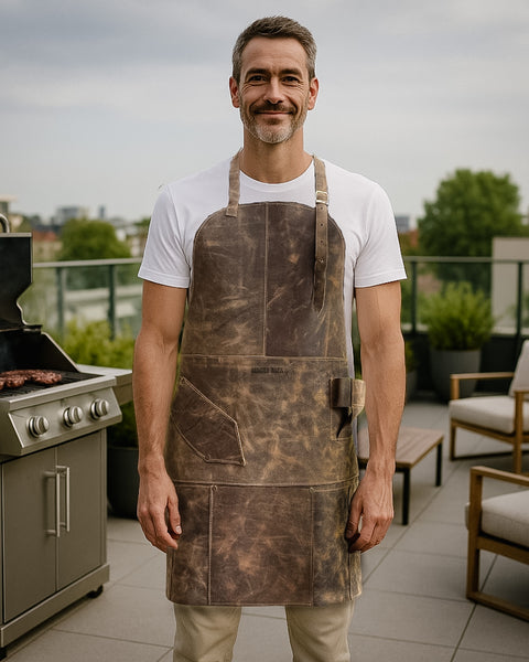 PECHERA DE CUERO CAFÉ PARA ASADOR