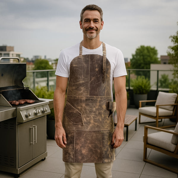 PECHERA DE CUERO CAFÉ PARA ASADOR