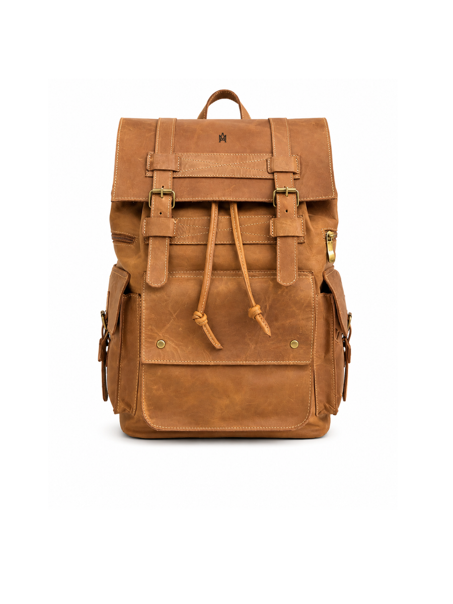 MOCHILA DE CUERO GENUINO PREMIUM MONTANA BEIGE