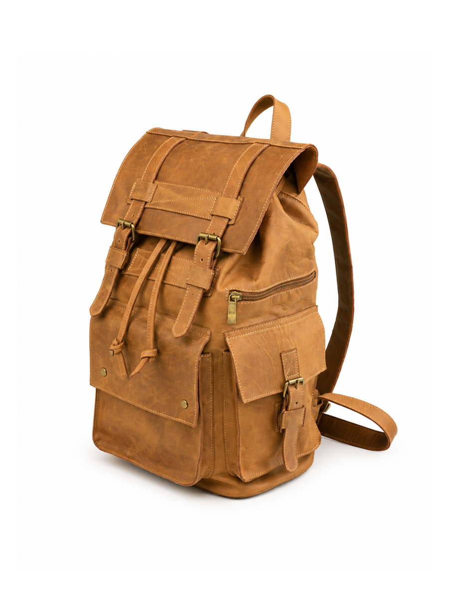 MOCHILA DE CUERO GENUINO PREMIUM MONTANA BEIGE