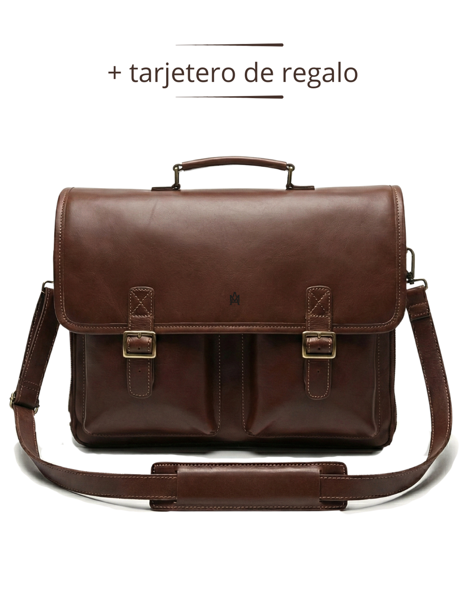MALETIN CUERO GENUINO FULL GRAIN EXECUTIVE CAOBA