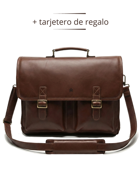 MALETIN CUERO GENUINO FULL GRAIN EXECUTIVE CAOBA