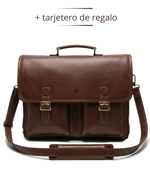 MALETIN CUERO GENUINO FULL GRAIN EXECUTIVE CAOBA