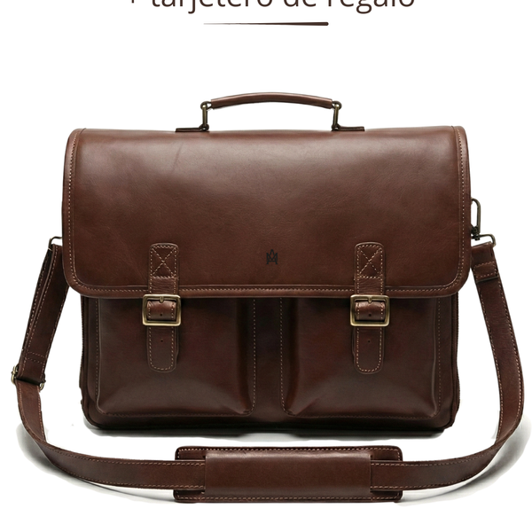 MALETIN CUERO GENUINO FULL GRAIN EXECUTIVE CAOBA