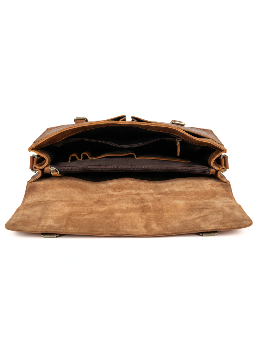 MALETIN DE CUERO GENUINO FULL GRAIN OLD YORK CAMEL