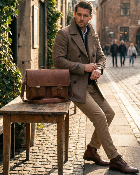 MALETIN CUERO GENUINO FULL GRAIN EXECUTIVE CAOBA