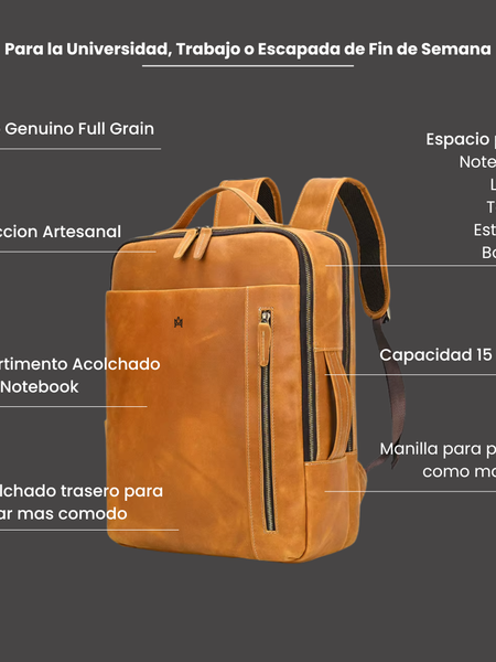 MOCHILA DE CUERO GENUINO PREMIUM STIRLING