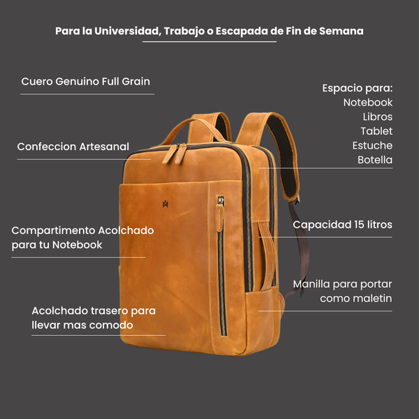 MOCHILA DE CUERO GENUINO PREMIUM STIRLING